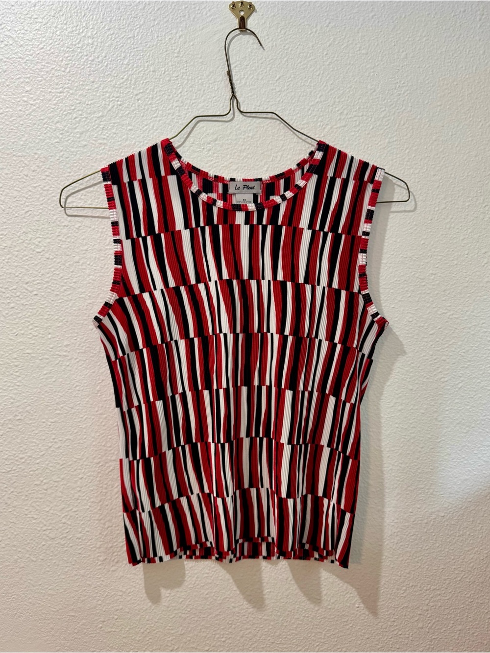 Red, Black & White Le Pleat Sleeveless Tank